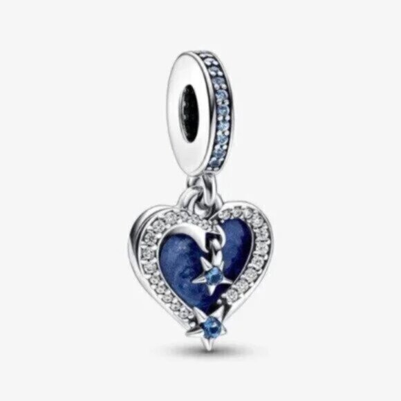 PANDORA Celestial Shooting Star Heart Double Dangle Charm - Picture 1 of 3